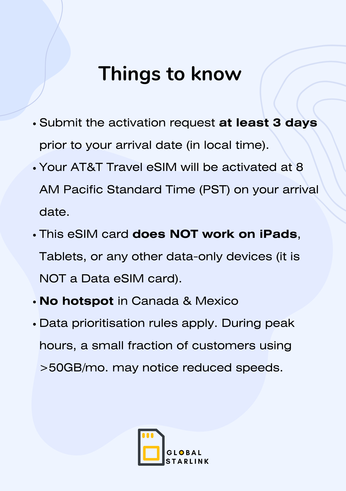 USA, Canada & Mexico Prepaid Travel eSIM Card - AT&T
