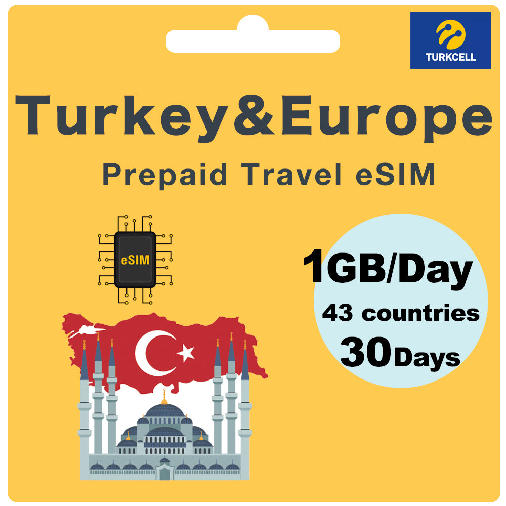 Turkey & Europe Prepaid Travel eSIM Card - Turkcell (Data Only)