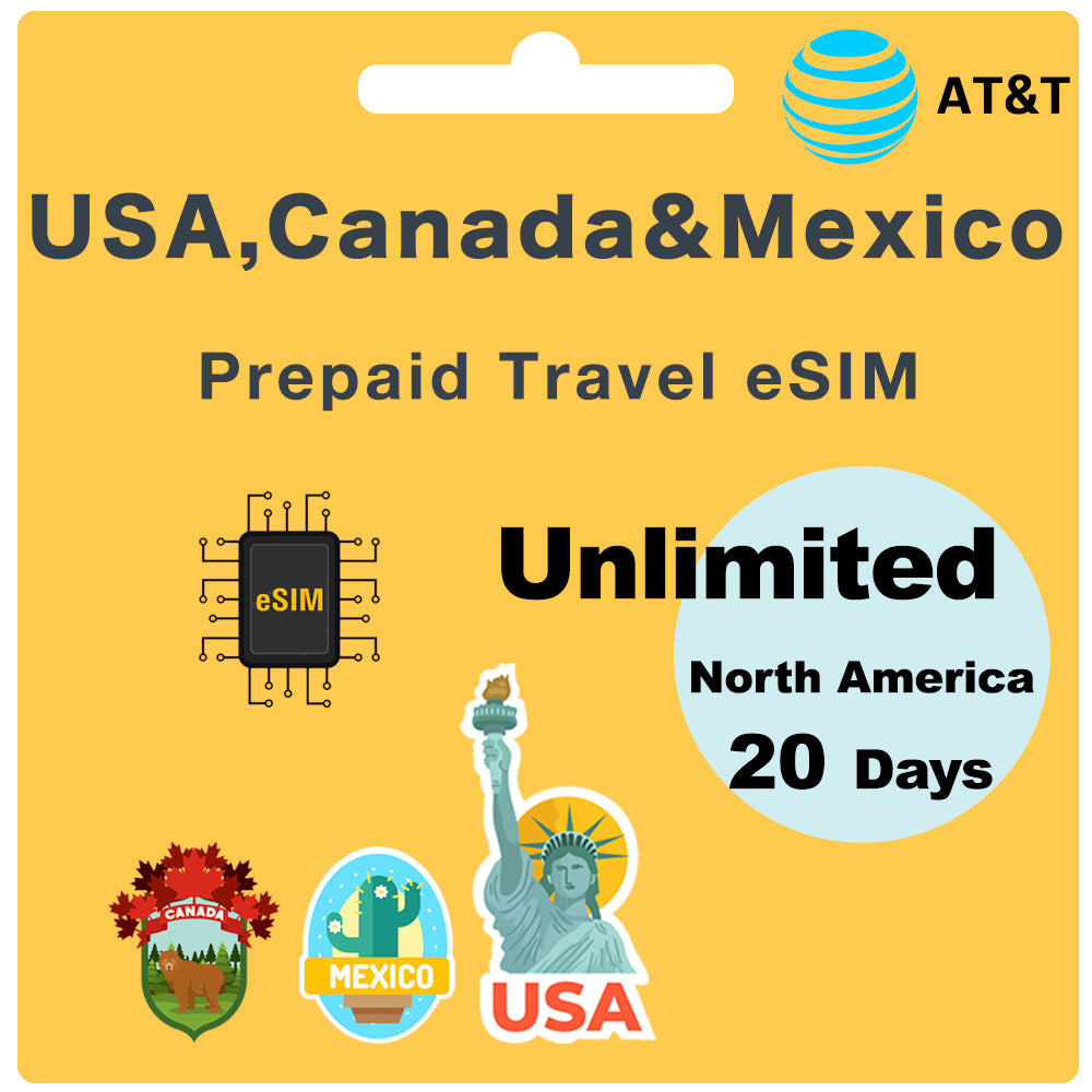 USA, Canada & Mexico Prepaid Travel eSIM Card - AT&T (iPhone ONLY)