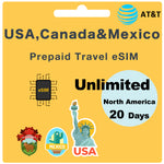 Load image into Gallery viewer, USA, Canada &amp; Mexico Prepaid Travel eSIM Card - AT&amp;T (iPhone ONLY)

