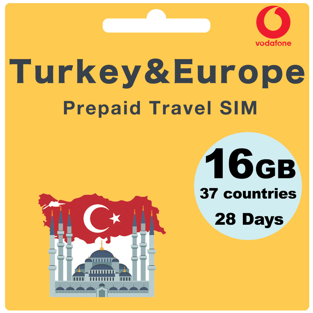 Turkey & Europe Prepaid Travel SIM 22GB Data for 28 Days - Vodafone