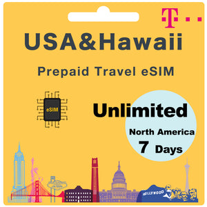 USA & Hawaii Prepaid Travel eSIM Card Unlimited Data - T Mobile