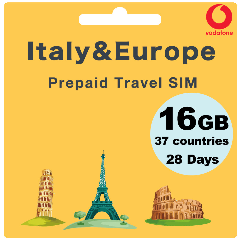 Europe&UK Travel Prepaid SIM 22GB Data for 28 Days - Vodafone